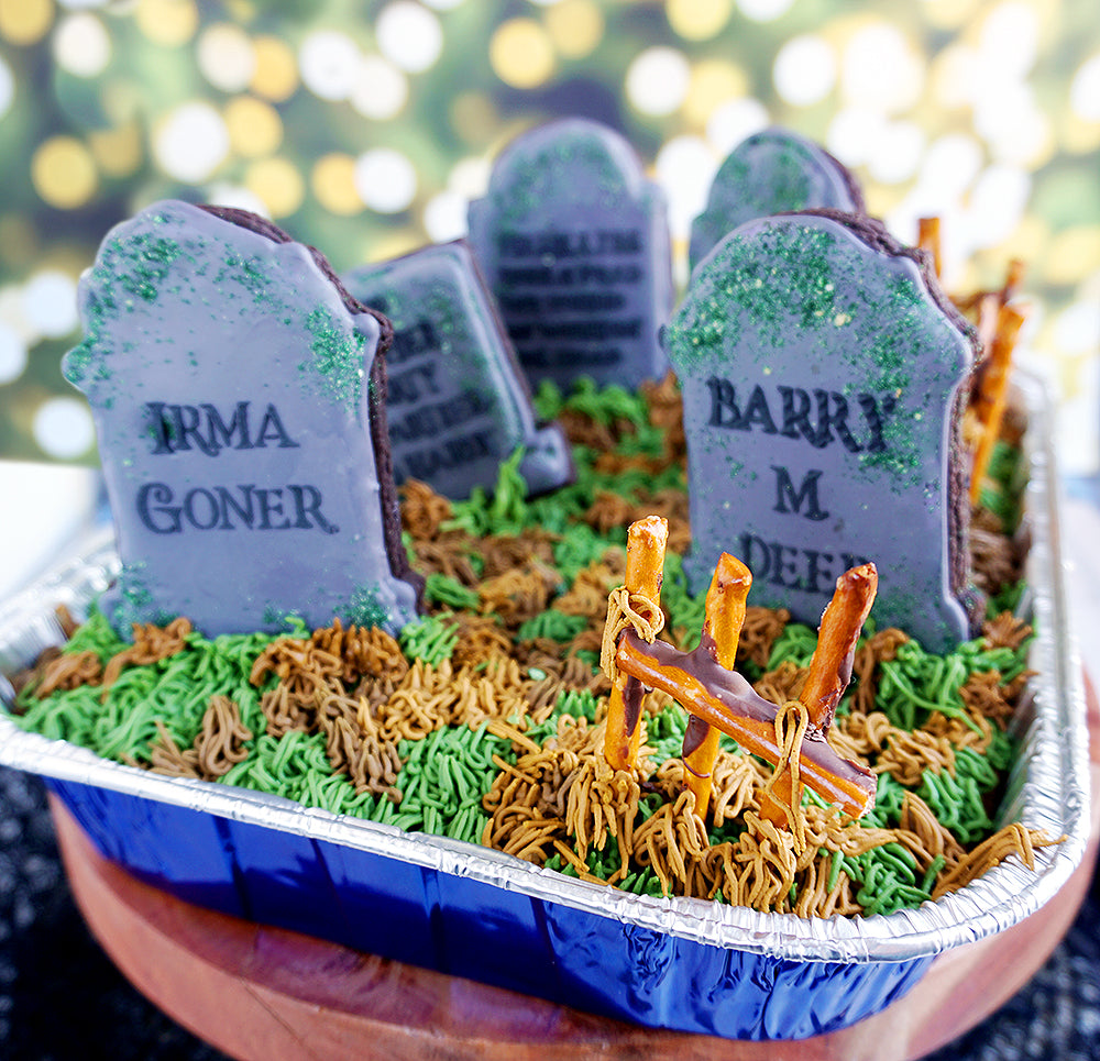 cute halloween graveyard cake finished