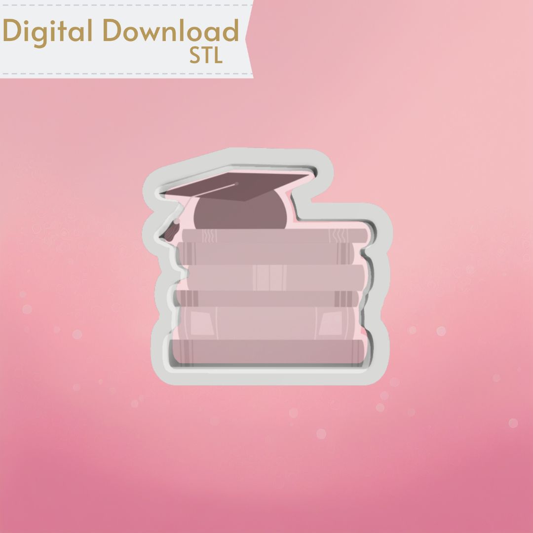 Stacked Books with Grad Cap Cookie Cutter STL