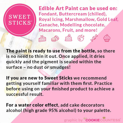 Sweet Sticks Edible Art Decorative Paint - Metallic Platinum Gold 15ml