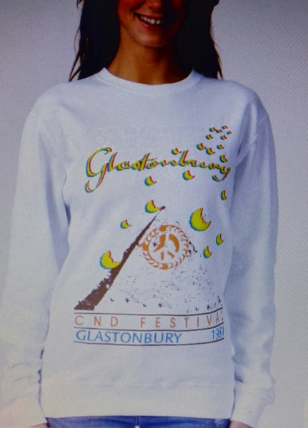 Glastonbury CND festival 1981 Globe print on sweatshirt