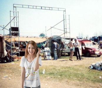 Glastonbury CND Festival 1981. Hilly in front of the GAS stand being set up.