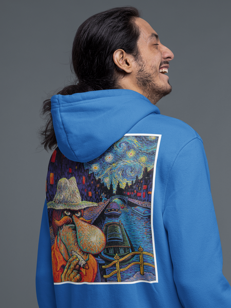 In the style of Van Gogh Starry night by PAUL MAVRIDEs on Saphire blue hoodie by GAS Tshirts