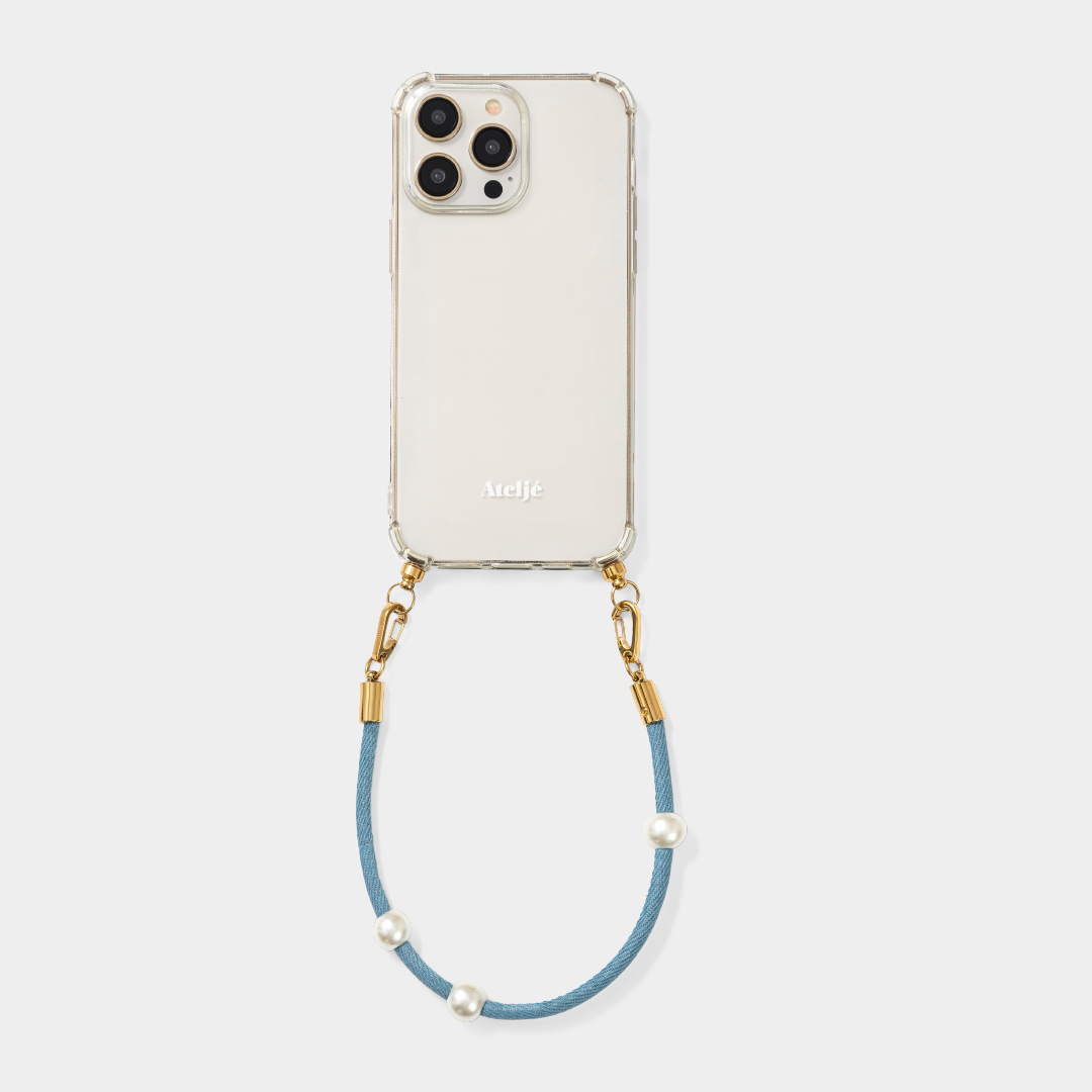 Transparant recycled iPhone case with Dreamy denim cord