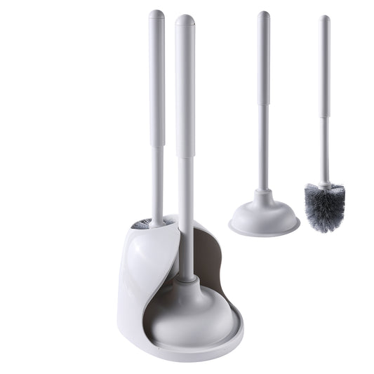 Toilet Plunger Bowl Brush Set: Heavy Duty Bathroom Plunger Combo with  Integrated Holder- Clean Rim Hideaway Toilet Scrubber Cleaner with Covered  Caddy