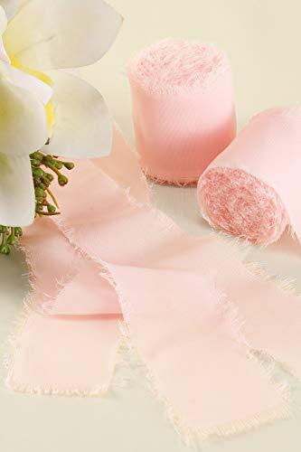 Socomi Dusty Rose Chiffon Ribbon Fringe Sample Color Swatches 1-3/4 inch x 7Yd, 4 Rolls Handmade Ribbons for Wedding Invitations Bouquets Backdrop