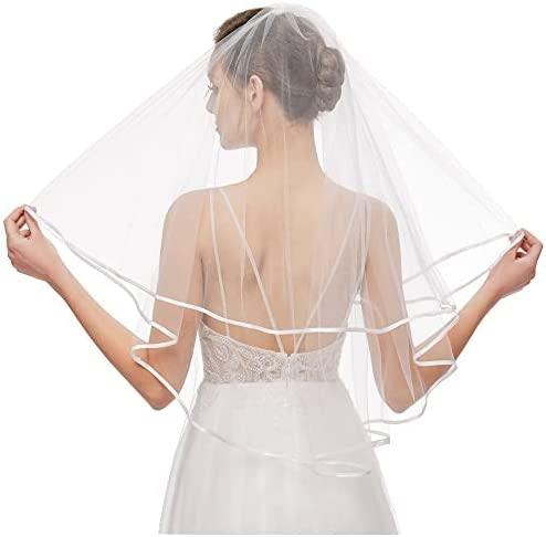 Bridal Veil Women's Tulle Simple Elegant Bachelorette Party Lace Wedding Veil with Comb, Hair Brush for Wedding Party,Temu