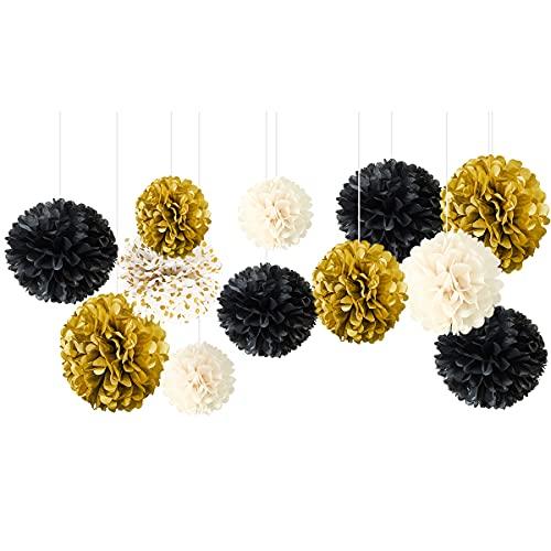 NICROLANDEE Wedding Party Decorations - 12 Pcs Green Ivory Tissue Paper Pom Poms for Neutral Baby Shower, Vintage Party, Birthday, Bridal Showers