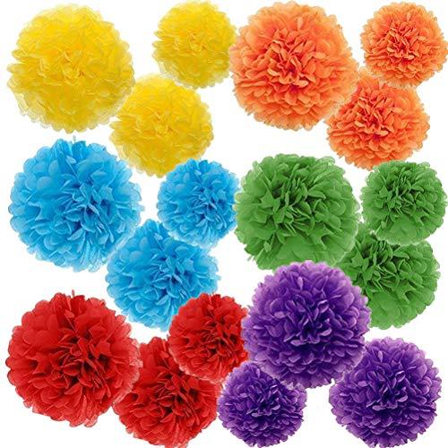 KAXIXI Hanging Party Decorations Set, 15pcs Orange Black White Paper Flowers Pom Poms Balls and Paper Lanterns for Wedding Birthday Bridal Baby Shower