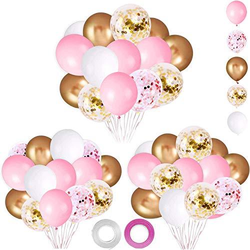 72 Pack Black Gold Confetti Balloons Kit - 12 inch Black Gold White Balloons and Gold Confetti Balloons with Balloon Ribbons for Graduation Birthday