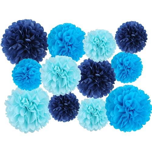 Wrapables Tissue Pom Poms Party Decorations for Weddings Birthday Parties Baby Showers and Nursery Decor Navy 8-Inch Set of 5