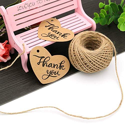 G2PLUS Hand Made Kraft Paper Gift Tags,Original Design 100 Round Tags with 100 Feet Natural Jute Twine Perfect for DIY & Crafts, Wedding Party Favor