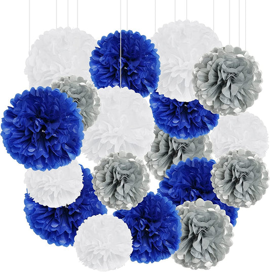 NICROLANDEE 12 Pcs Navy Blue Gold Tissue Paper Pom Poms for Graduations Party, Birthday, Baby Bridal Shower, Wedding, Bachelo