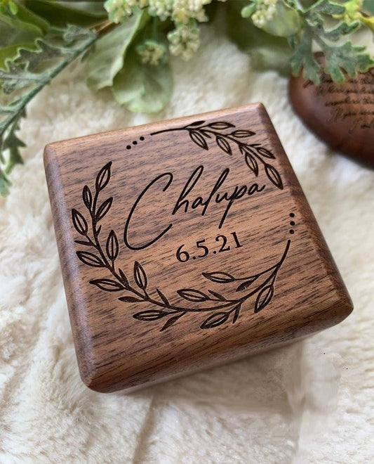 Wedding Ring Box- Personalized Wood Ring Box- Rustic Wedding Wood Ring  Bearer - Hand Engraved- Custom designed — Rusticcraft Designs