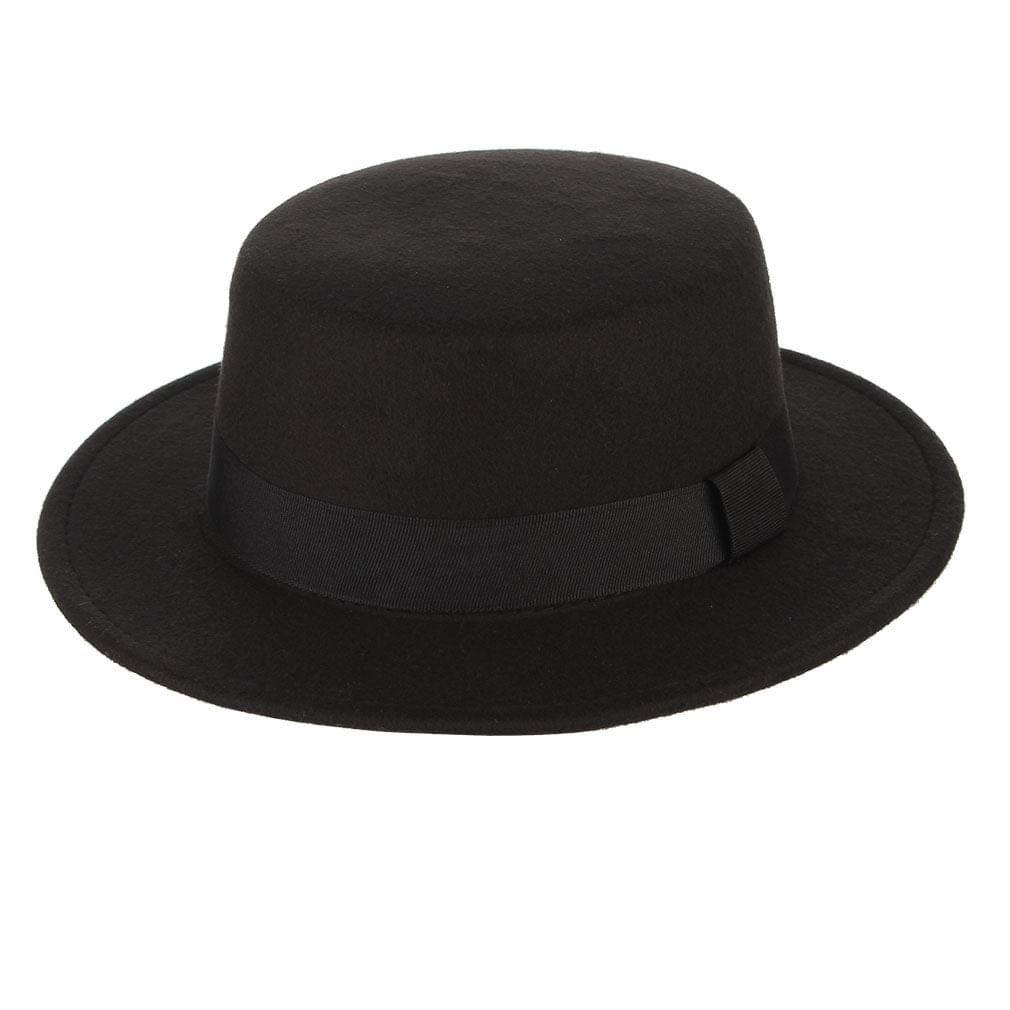 PGTen Vintage Black Wool Felt Fedora Hat with Feather for Men and Women