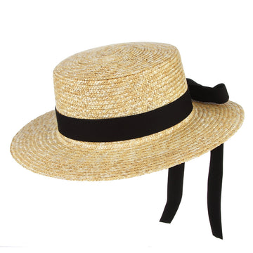 Women's Elegant Large Brim Boater Straw Sun Hat Summer Hats Flat Top S