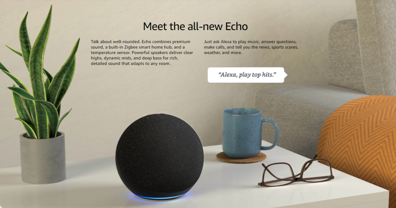 All-new Echo (4th Gen), With premium sound, smart home hub, and Alexa