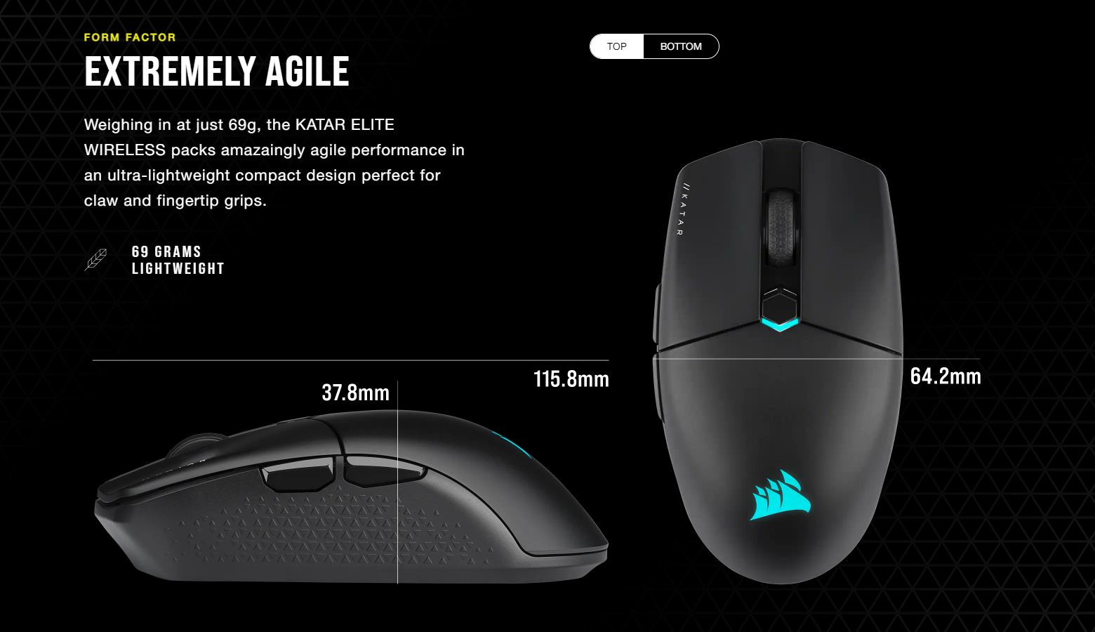 Weighing in at just 69g, the CORSAIR KATAR ELITE WIRELESS gaming mouse ...