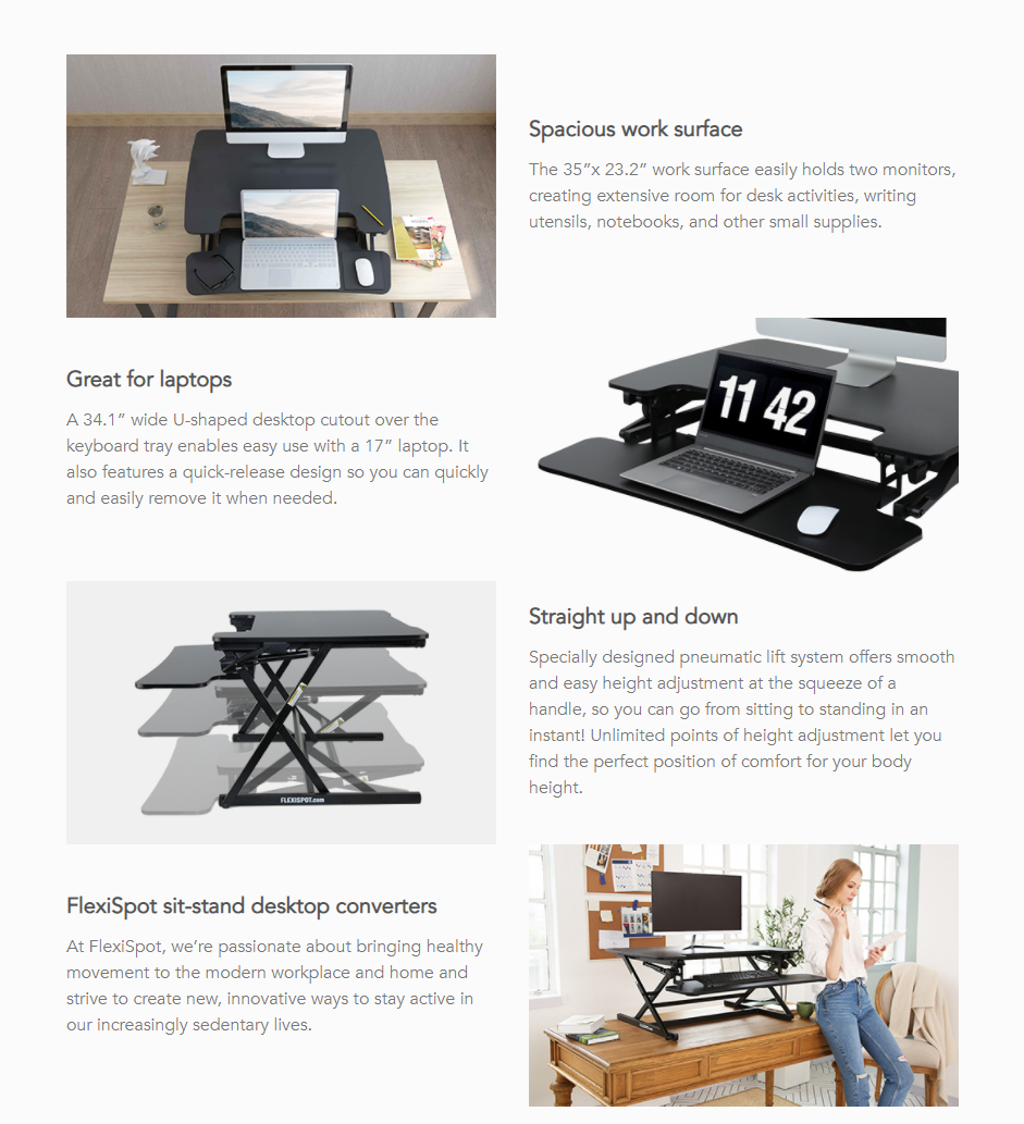FLEXISPOT Home Office Height Adjustable Standing Desk Converter Black 28  U-Shape with Keyboard Tray 