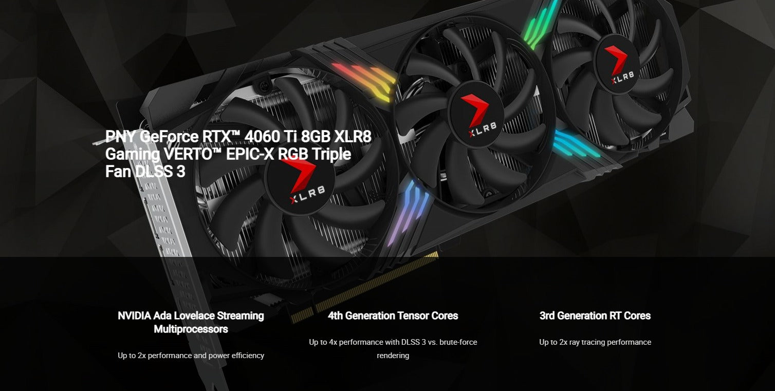 PNY GeForce RTX™ 4060 Ti 8GB XLR8 Gaming Verto RGB Triple Fan Graphics Card  DLSS 3