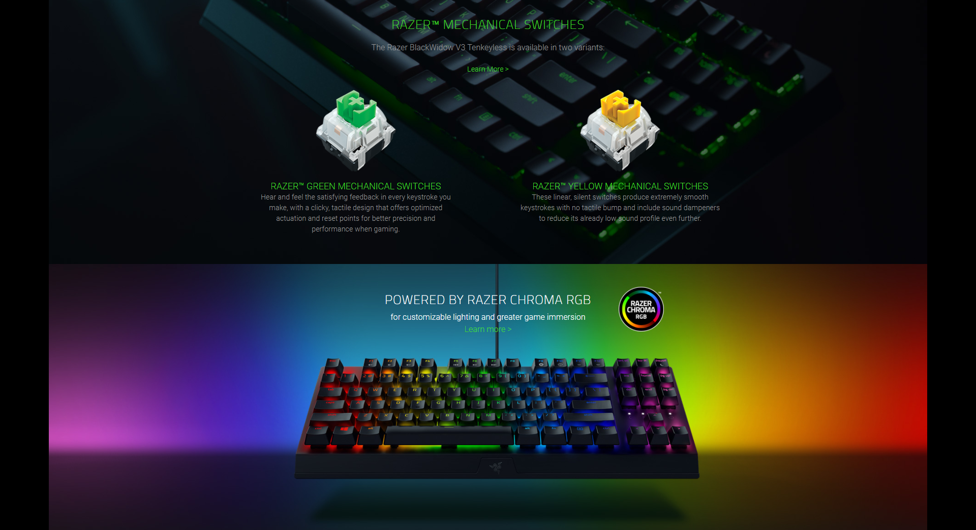 Razer BlackWidow V3 Tenkeyless TKL Mechanical Gaming Keyboard: Green  Mechanical Switches - Tactile & Clicky - Chroma RGB Lighting - Compact Form