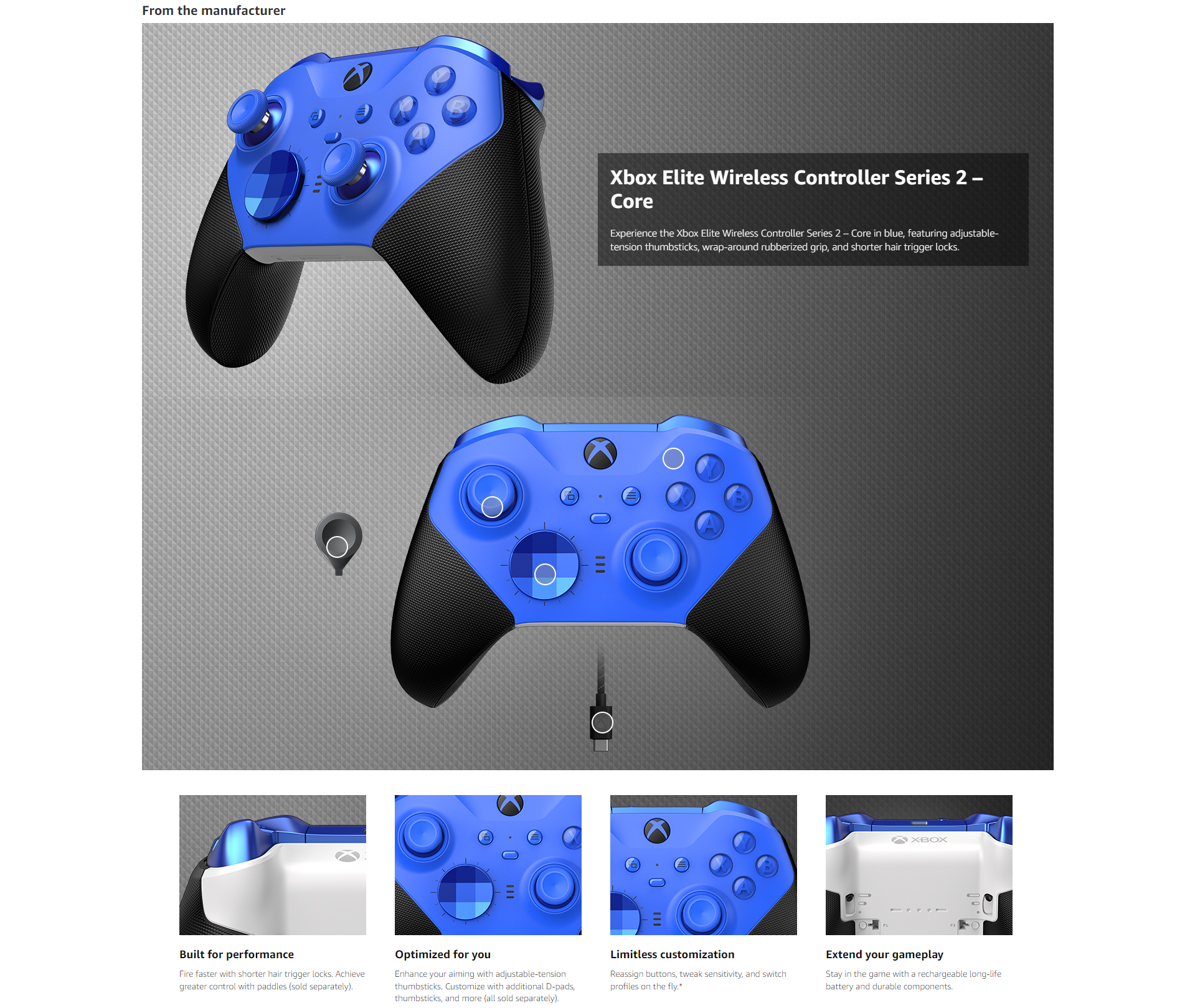 Microsoft, Xbox Elite Wireless Controller Series 2 Core Blue, Xbox 4