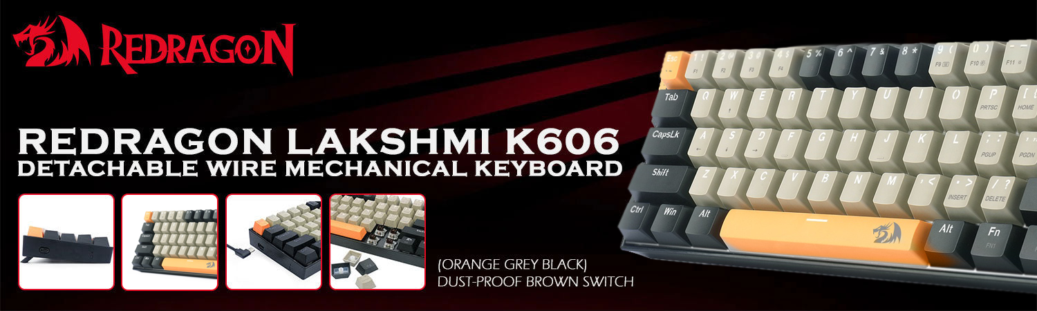REDRAGON K606 LAKSHMI White LED 60% Gaming Mechanical Keyboard - Brown Switches (ORANGE, GREY & BLACK)