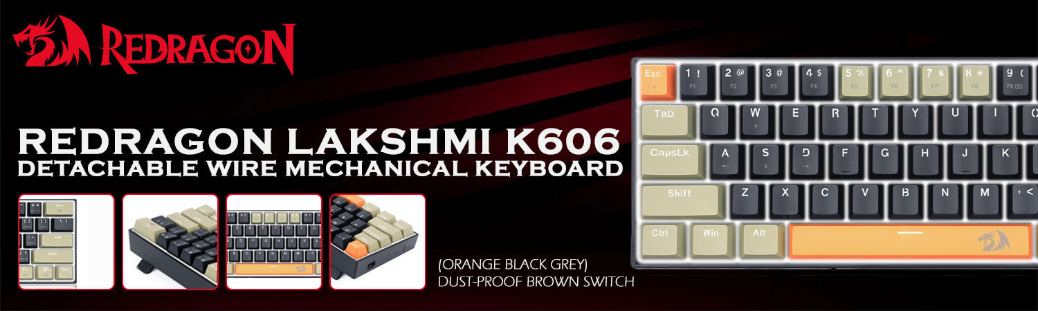 REDRAGON K606 LAKSHMI White LED 60% Gaming Mechanical Keyboard - Brown Switches (ORANGE, BLACK & GREY)