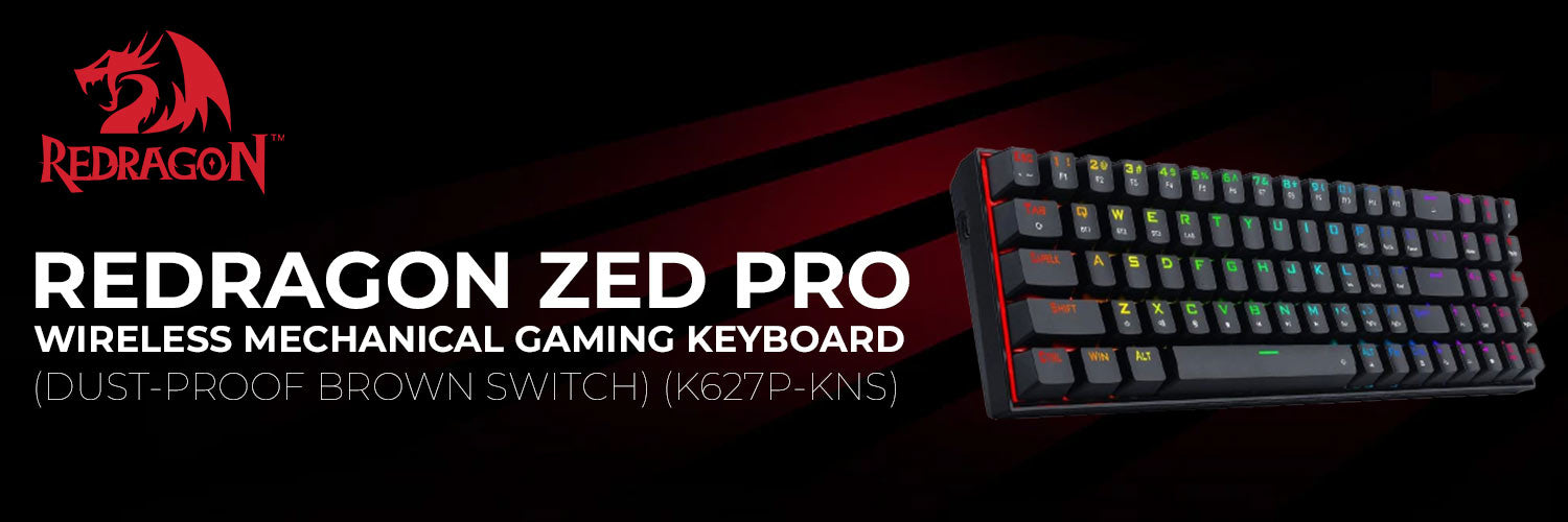 REDRAGON K627P ZED PRO RGB 60% Wireless Gaming Mechanical Keyboard - Low Profile Brown Switches (Black)