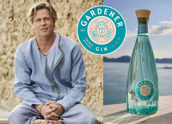 Brad Pitt sitting with a bottle of he Gardener gin cover imge