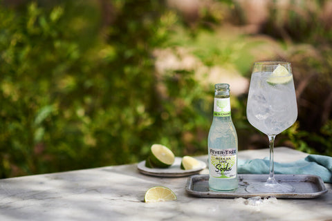 Fever-Tree Mexican lime soda served with ice at the shadow of a tree