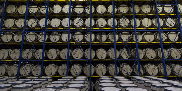 Michters stocked barrels on shelves