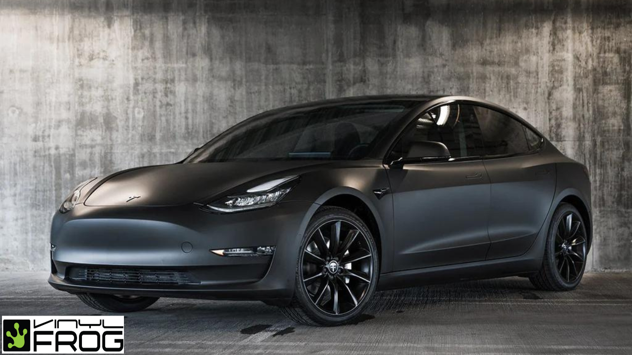 Matte black Tesla Model 3, stunning photos, wrap cost and info