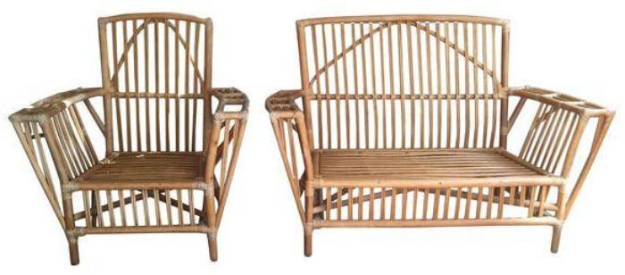 vintage stick wicker bamboo settee and chair