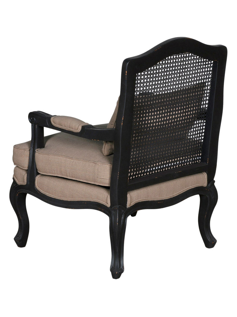 black linen armchair