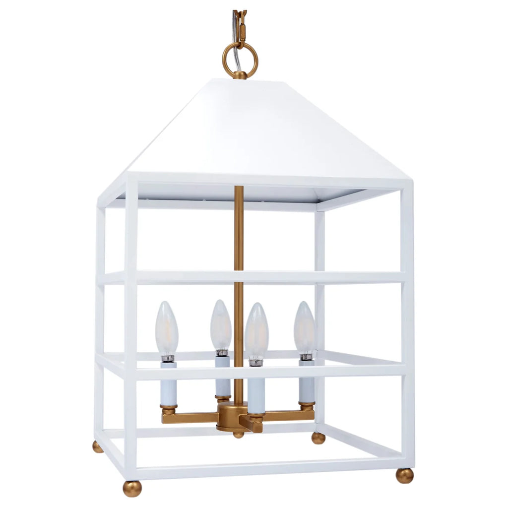 White and Gold Square Cage Lantern