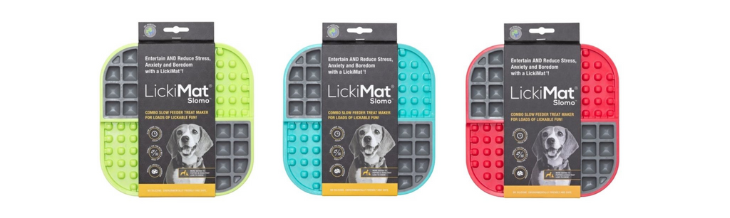 LickiMats Slomo licky mats for dogs - Licki Mat brand - green, blue and red slomo dog licky mats