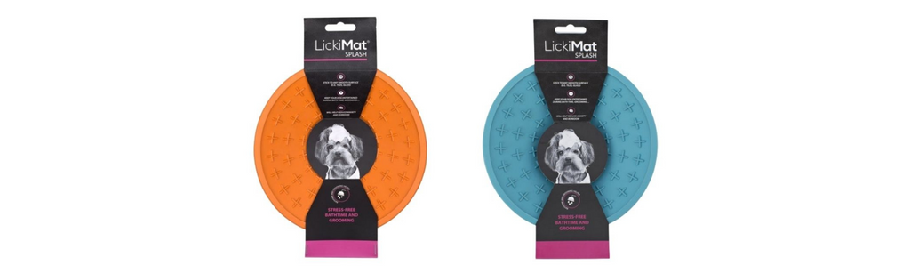 LickiMats Splash licky mats for dogs - Licki Mat brand - orange and blue dog licky mats