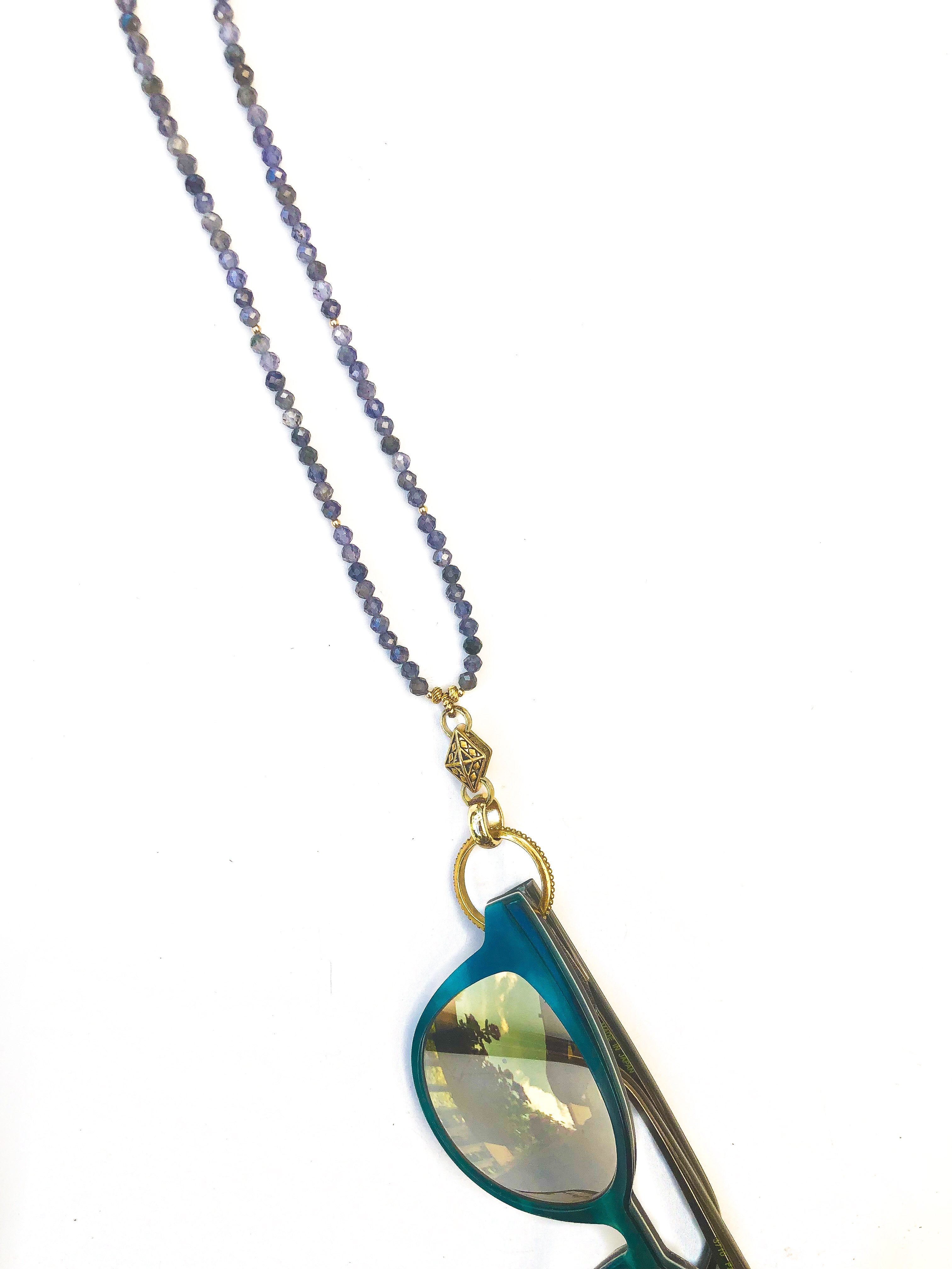 Blue Iolite and Gold Eyering Necklace