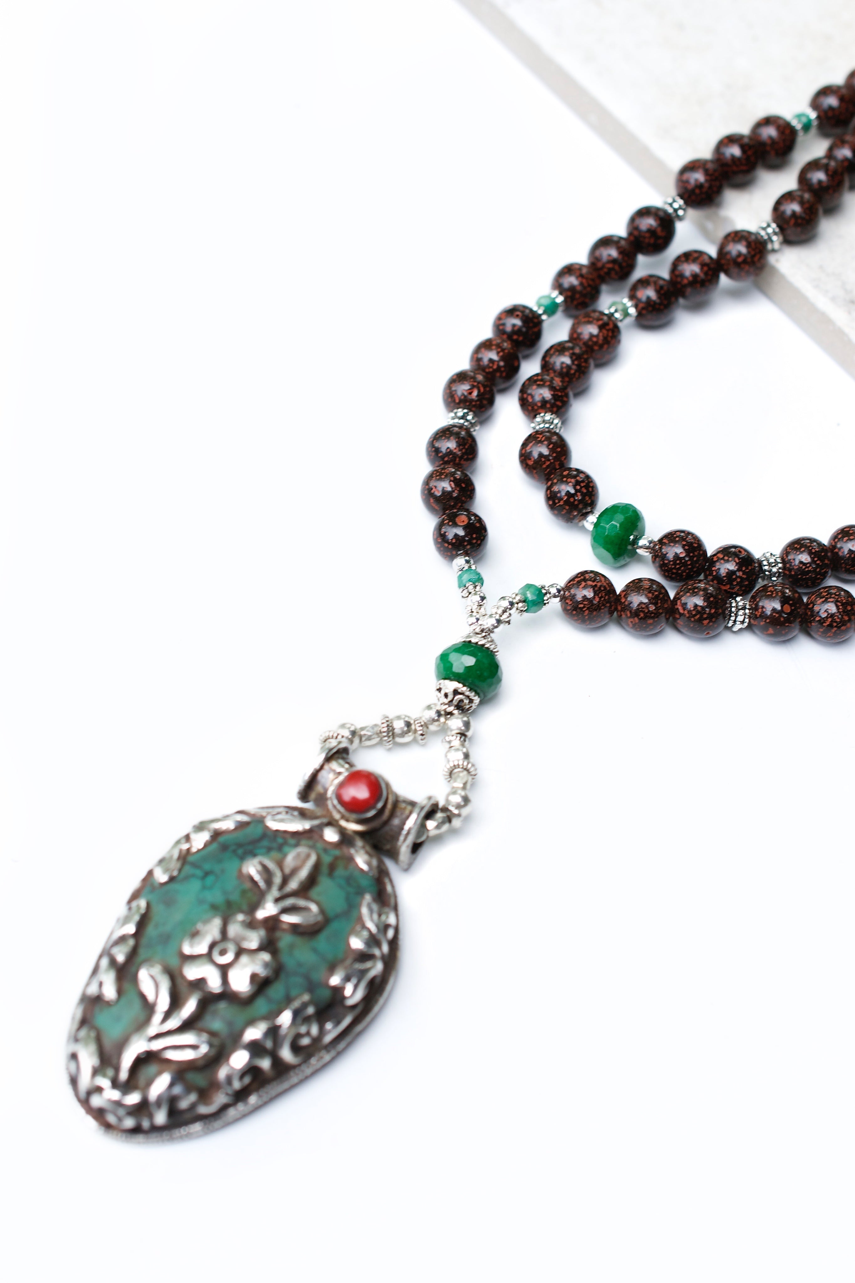 Emerald and Turquoise Mala Necklace - Turchin Jewelry