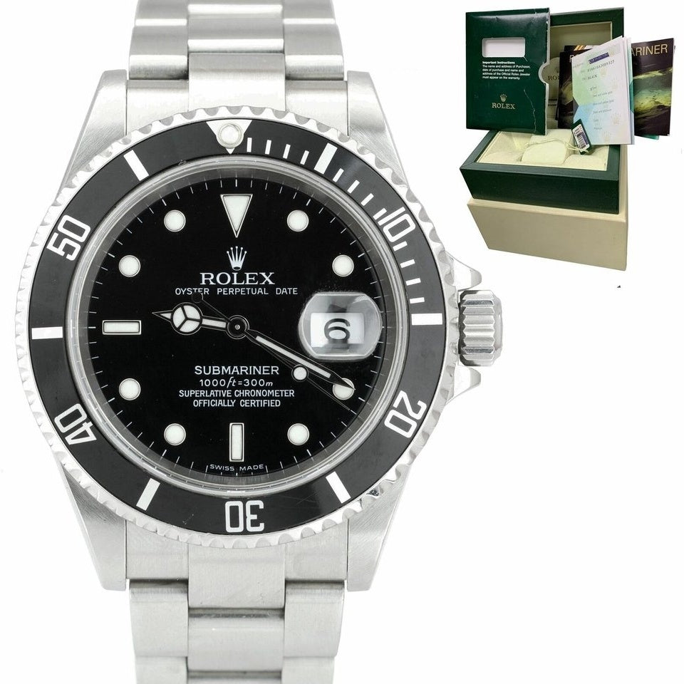 Rolex Men's 2008 Submariner Date 16610 D NO HOLES 40mm Steel Dive Watch | Watch Rapport
