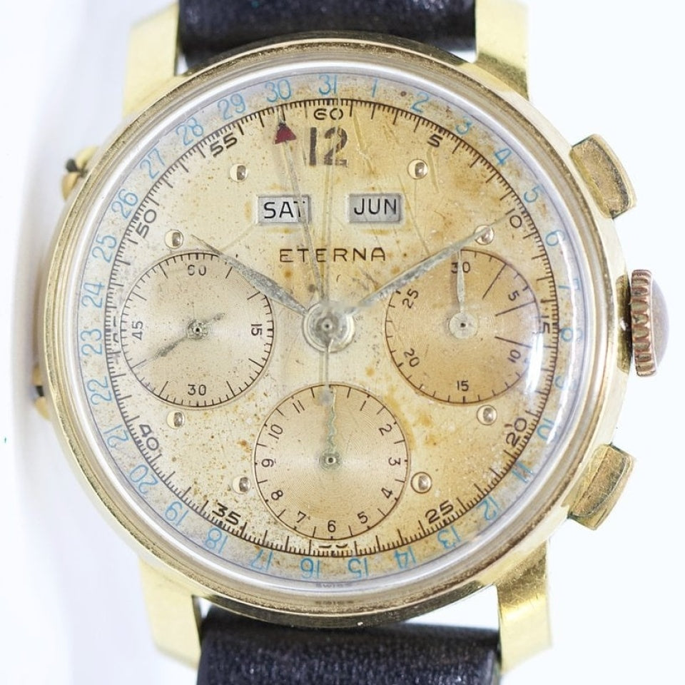 Eterna Vintage Triple Calendar Chronograph 18k Gold Watch Rapport