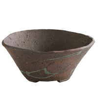 Tokoname bowl, strong darker colors with a glimpse of grey-blue 