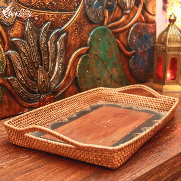 wooden-rattan-tray-decoration-table