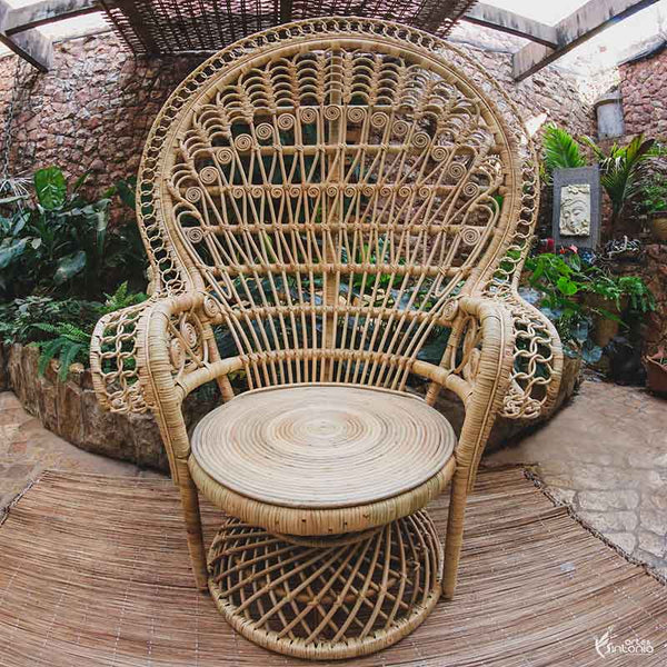 silla-madera-pavo real-decoracion-ambiente-exterior
