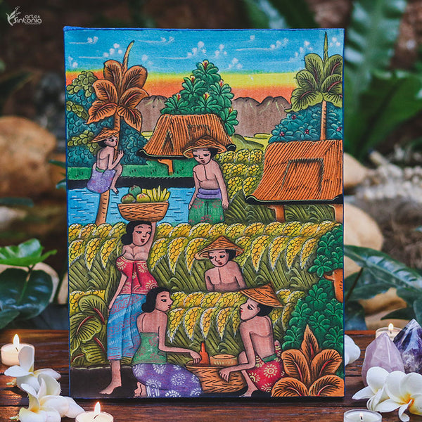 pintura-tela-cultura-indonesia-trabalhadores-agricultura-bali