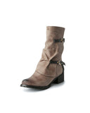 Gradient Double Buckles Round-toe Anckle Boots