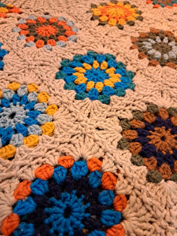 A close up of the granny squares