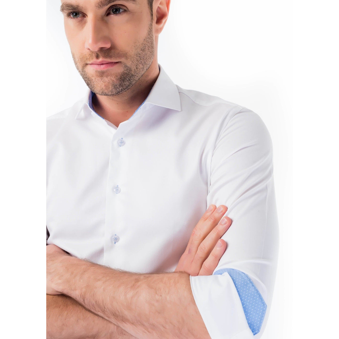 Web Blouse Overhemd Slim Fit Wit met Contrast Lichtblauw