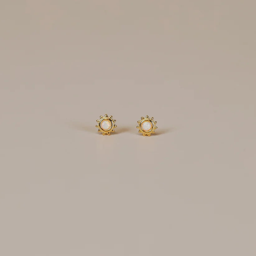 White Opal Sun Stud Earrings