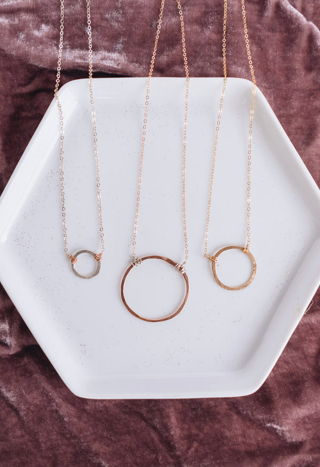 Full Circle Necklace, Hammered Circle Necklace, Mixed Metal Circle Necklace, Layering Circle Necklace, Everyday Necklace, Wire Wrapped Circle Necklace, Eternity Necklace,